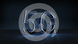 3D Render 5G futuristic font with blue neon light
