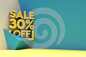 3D Render Abstract 30% Sale OFF Discount Banner 3D Illustration