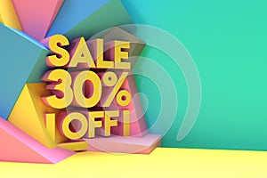 3D Render Abstract 30% Sale OFF Discount Banner 3D Illustration Design