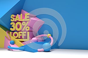 3D Render Abstract 30% Sale OFF Discount Banner 3D Illustration Design