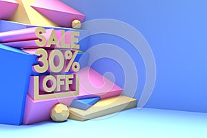 3D Render Abstract 30% Sale OFF Discount Banner 3D Illustration Design