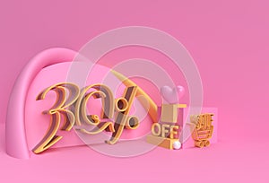 3D Render Abstract 30% Sale OFF Discount Display Products Advertising. Flyer Poster Illustration Design