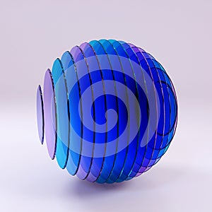 3d render of abstract 3d glowing blue sphere wireframe cage around on light background