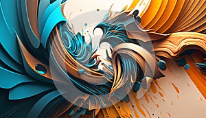 3d render, abstract background with blue and orange liquid splashes