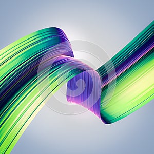 3D render abstract background. Colorful 90s style twisted shapes in motion. Iridescent digital art for poster, banner background,