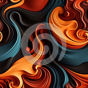 3d render, abstract background with orange, blue, black and brown waves. Generative AI