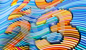 3D render abstract background of smooth lines of spline figures 2023 multicolor waves with deep of field