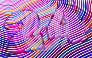 3D render abstract background of smooth lines of spline figures 2024 multicolor waves with DOF
