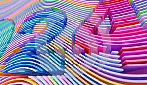 3D render abstract background of smooth lines of spline figures 2024 multicolor waves with DOF