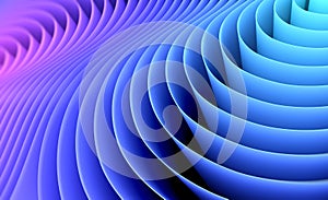 3D render abstract background of smooth lines of spline from light blue to purple color waves with dof