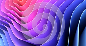 3D render abstract background of smooth lines of spline waves from pink to blue with deep of field.