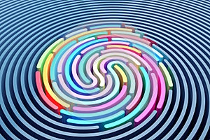 3D render abstract background of stylized fingerprint of smooth lines of spline gradient multicolor waves