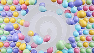 3d render. Abstract birthday party background. Empty wall with random flying air balloons
