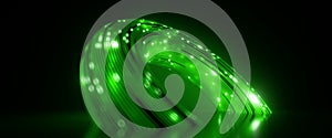 3d render. Abstract blurry neon background. Green lines glowing in the dark