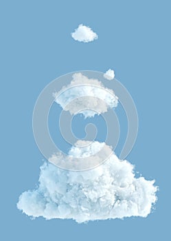3d render, abstract cloud shapes isolated on blue background, cumulus clip art