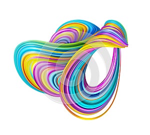 3d render, abstract colorful distorted twisted shape, tangled strings and loop, creative clip art isolated on white background