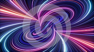 3d render, abstract cosmic background, ultra violet neon rays, glowing lines, cyber network, speed of light, space and time twist