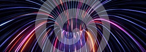 3d render, abstract fantastic background, ultraviolet glowing neon lines. Virtual wormhole