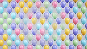 3d render. Abstract festive background of colorful air balloons. Cute childish minimal wallpaper