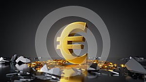 3d render, abstract financial background, gold euro symbol in the dark