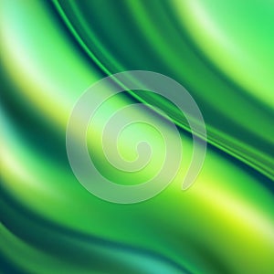 3d render, abstract fresh green silk wavy background, ripples, emerald green iridescent texture. Modern fashion textile