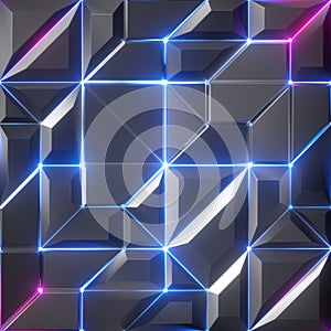 3d render, abstract geo3d render, abstract geometric background, pink blue neon light, glowing lines, crystallized wallpaper