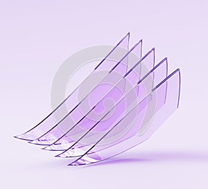 3d render abstract geometric background with layers of plastic film sheets, transparent flexible glass or crystal plates