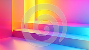 3d render of abstract geometric background. Pink, blue and yellow gradient colors. Modern minimal design.