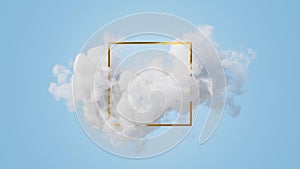 3d render, abstract geometric background. Square blank frame inside the white cloud, floating mystic vapor, futuristic minimalist