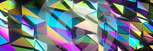 3d render, abstract geometric crystallized background, holographic panoramic wallpaper, iridescent mosaic tile.