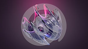 3d render of abstract metallic rough matte art overlapping with elegant wavy spherical shapes and deformations bending in organic