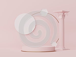 3d render of Abstract minimal  display podium with Greek Ancient baroque pillar background. Pedestal design for mock up and