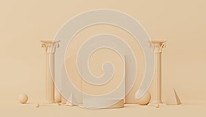 3d render of Abstract minimal  display podium with Greek Ancient baroque pillar background. Pedestal design for mock up and