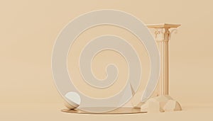 3d render of Abstract minimal  display podium with Greek Ancient baroque pillar background. Pedestal design for mock up and