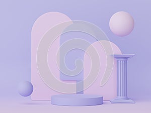 3d render of Abstract minimal  display podium with Greek Ancient baroque pillar background. Pedestal design for mock up and