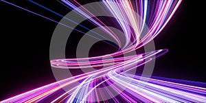 3d render. Abstract neon background of dynamic glowing lines. Modern fantastic wallpaper