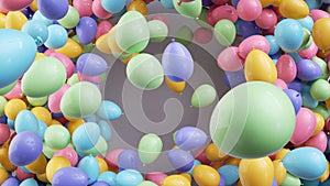 3d render. Abstract party background. Colorful balls and flying air balloons