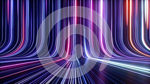 3d render, abstract simple neon background, ultra violet rays, blue and pink glowing lines, cyber network data, speed of light,