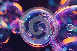 3d render. Abstract soap bubbles with psychedelic colors background