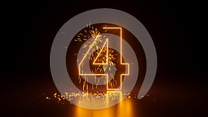 3d render, abstract sparkling linear number four, glowing digit 4 isolated on black background