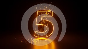 3d render, abstract sparkling linear number four, glowing digit 4 isolated on black background