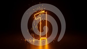 3d render, abstract sparkling linear number one, glowing digit 1 isolated on black background