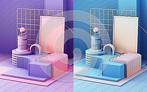 3d render in abstract style on colorful background. Trendy futuristic technology texture. Minimal design