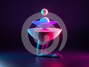 3d render, abstract surreal fashion concept, funny contemporary art. Colorful geometric objects and black legs isolated on black