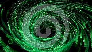 3d render, abstract wallpaper. Digital data transfer. Green glowing lines over black background. Streaming energy. Particles