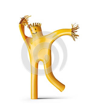 3d render, abstract yellow cartoon character. Yellow inflatable latex toy. Funny buddy with flexible body dancing or walking.