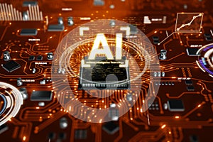 3D render AI artificial intelligence technology CPU central processor unit chipset on the printed circuit board for electronic and