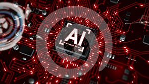 3D render AI artificial intelligence technology CPU central processor unit chipset on the printed circuit board for electronic and