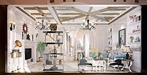 3d render of American Style Living Room
