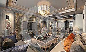 3d render of American Style Living Room